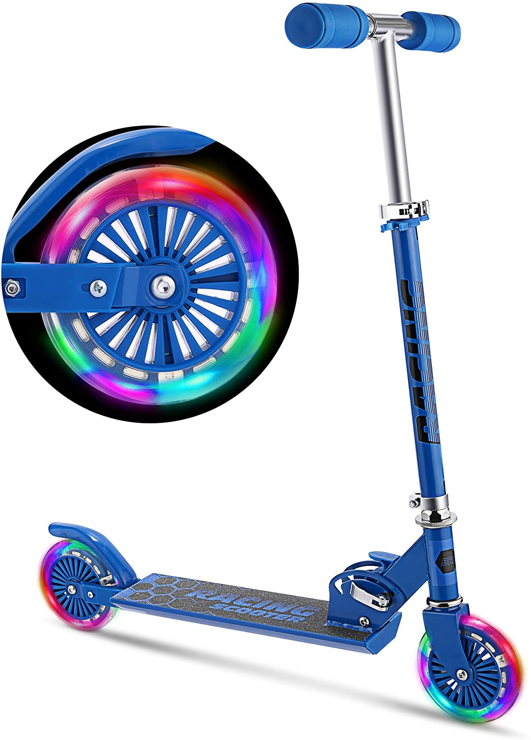 Scooter For Kids Ages 4-7 Boys Girls With Led Light Up Wheels, 2 Wheels Kick Scooter Micro Kids Scooter With Adjustable Handlebar Rear Brake for Kids Ages 3-10