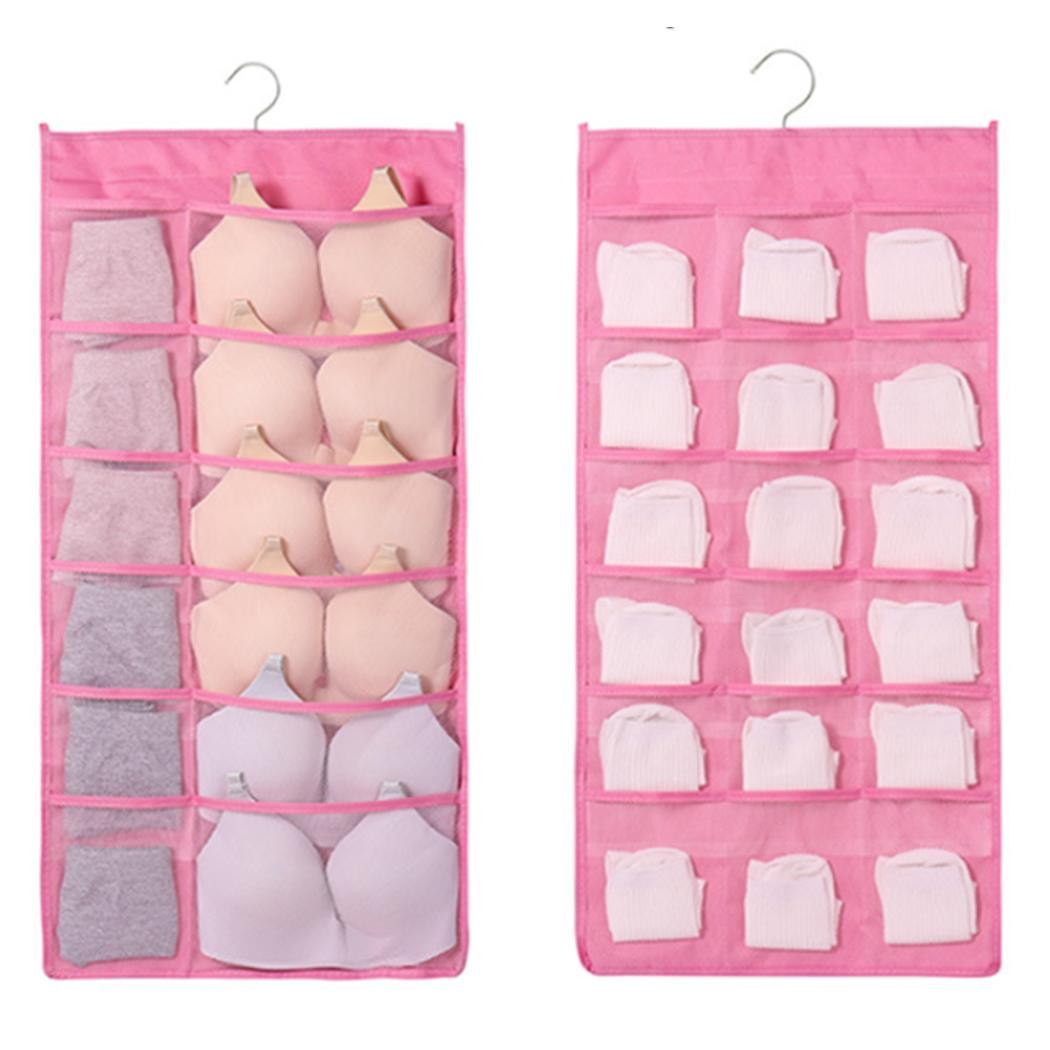 HugoDimon Pink front 12 grids-reverse side 18 grids Han Feizi storage finishing bag Oxford cloth wall-mounted double-sided underwear