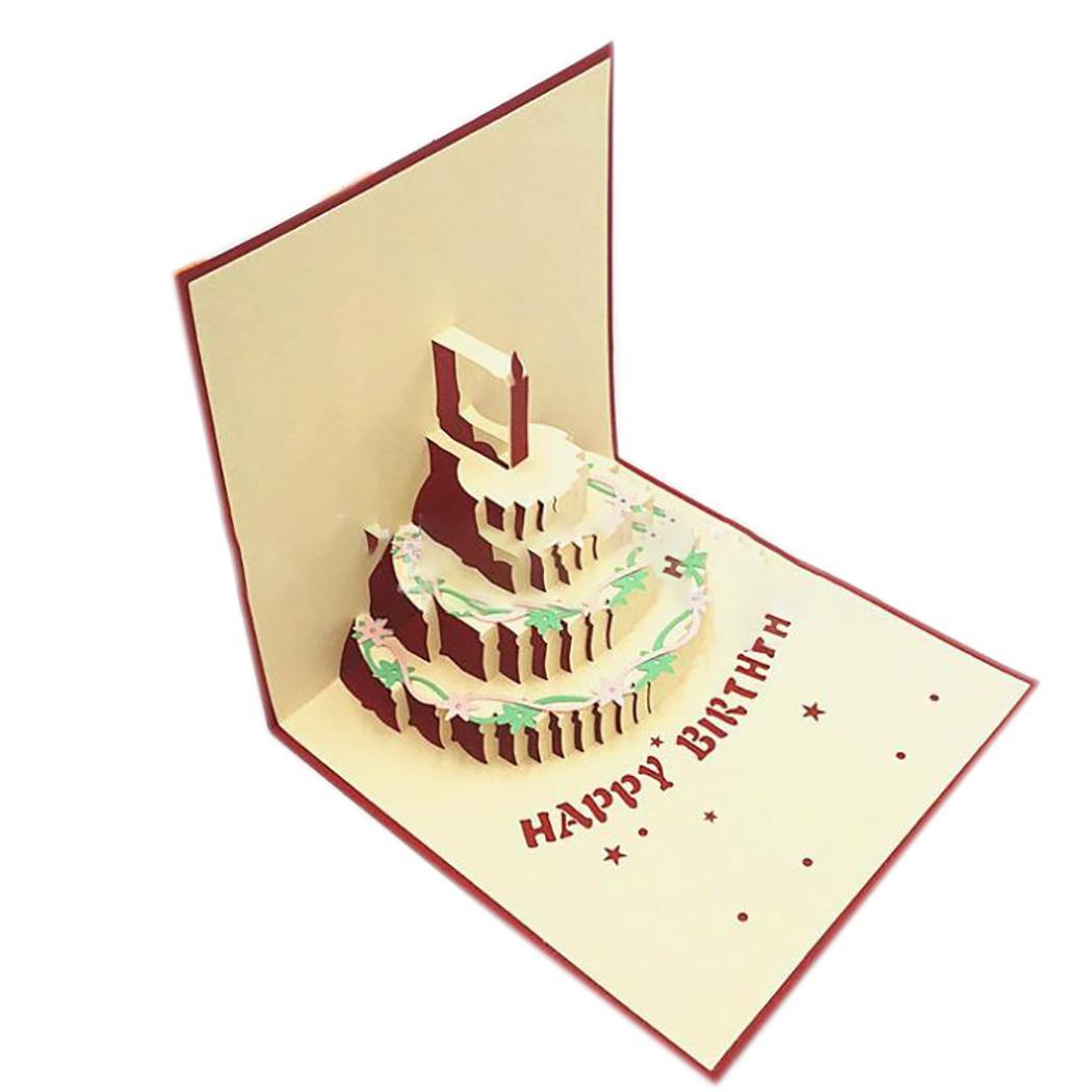 KULIYOLI Creative Hollow Cake Birthday Wedding Card 3D Greeting Card