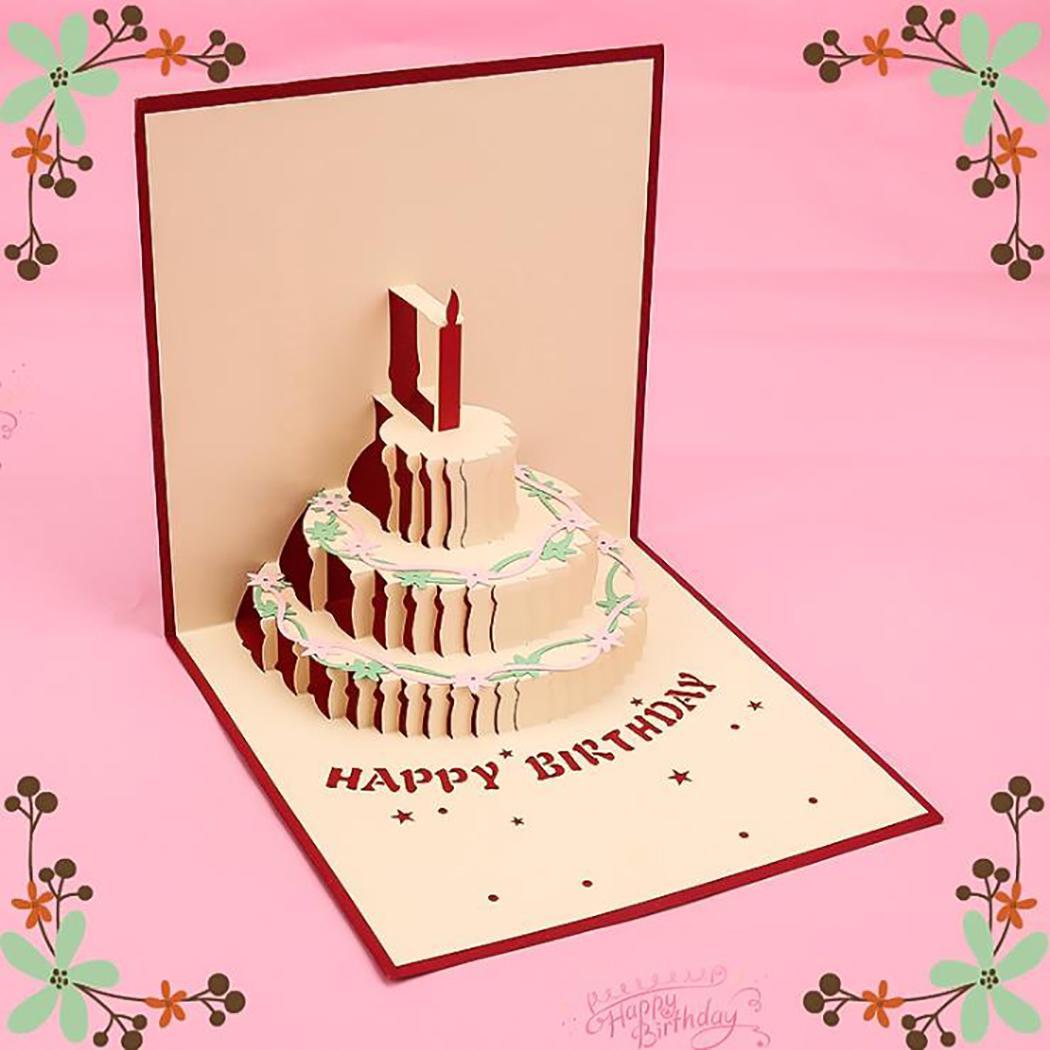 KULIYOLI Creative Hollow Cake Birthday Wedding Card 3D Greeting Card